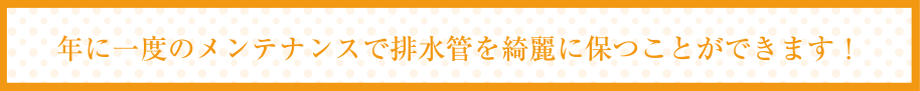 年に一度のメンテナンスで排水管を綺麗に保つことができます！